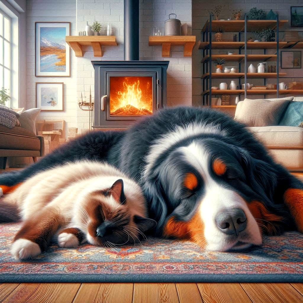 Siamese Cat and Bernese mountain dog