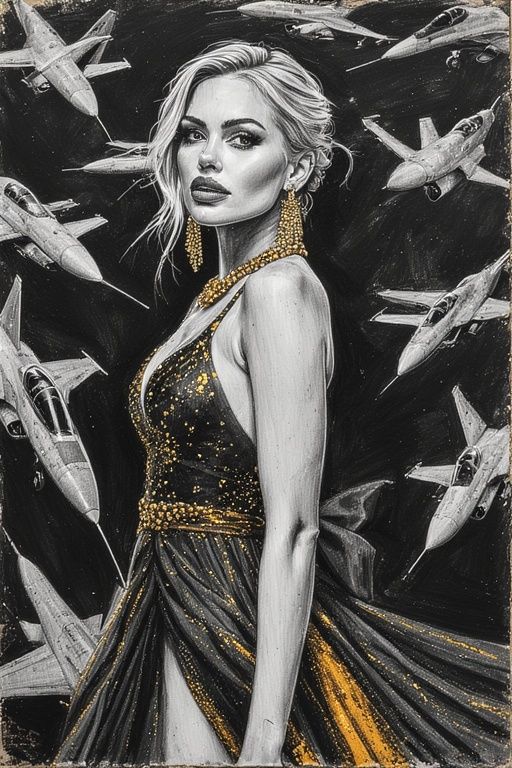 STREET MURAL OF AMY WINEHOUSE DRESSED IN A BLACK AND GOLD EV...