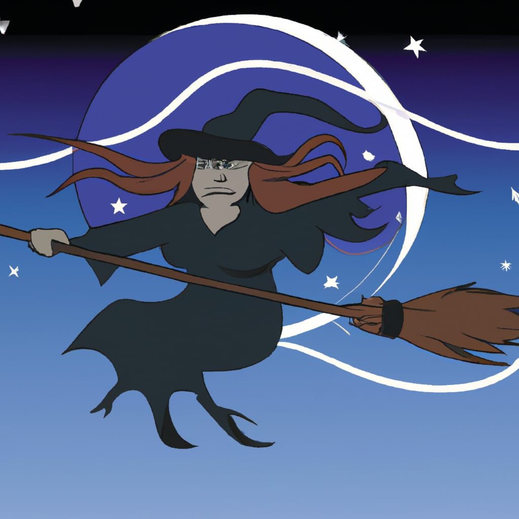 Witch on her broom flying in space - AI Generated Artwork - NightCafe ...