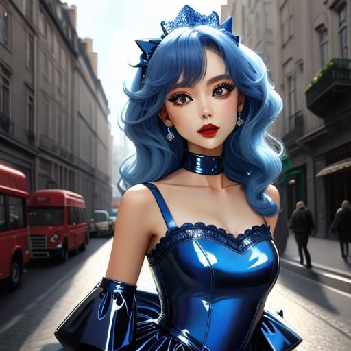  <lora:Portraits realistic:1.0> blue  latex dress