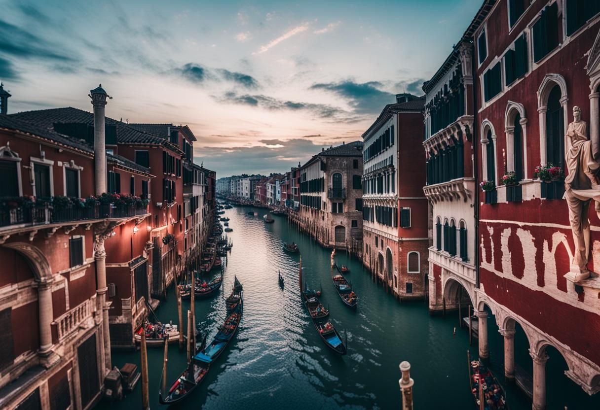 an aerial view of a city with lots of buildings, venetian re...
