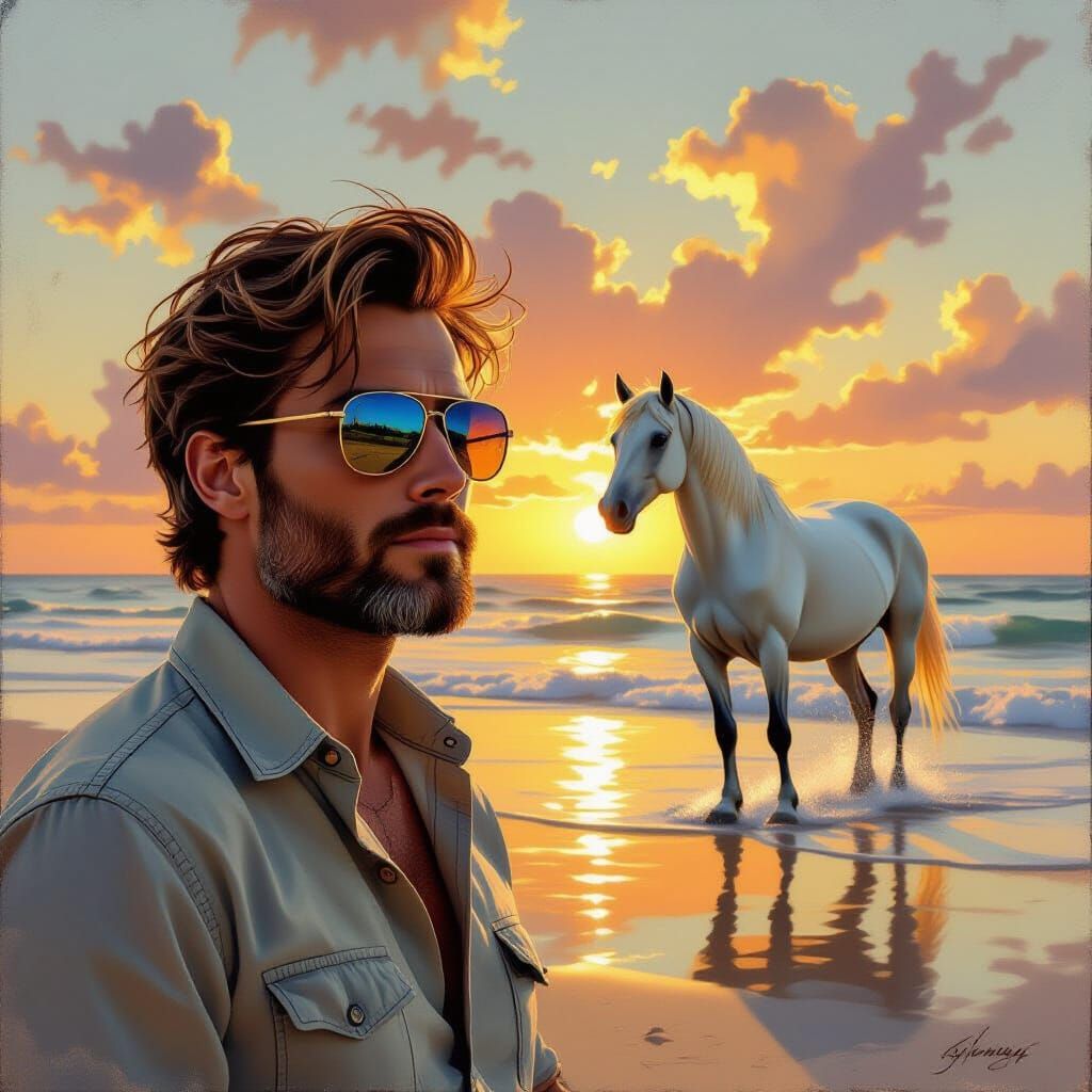 Sunset Beach Scene Reflected in Sunglasses