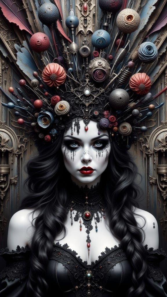 Gothic Victorian Woman in Surreal Optical Illusion World