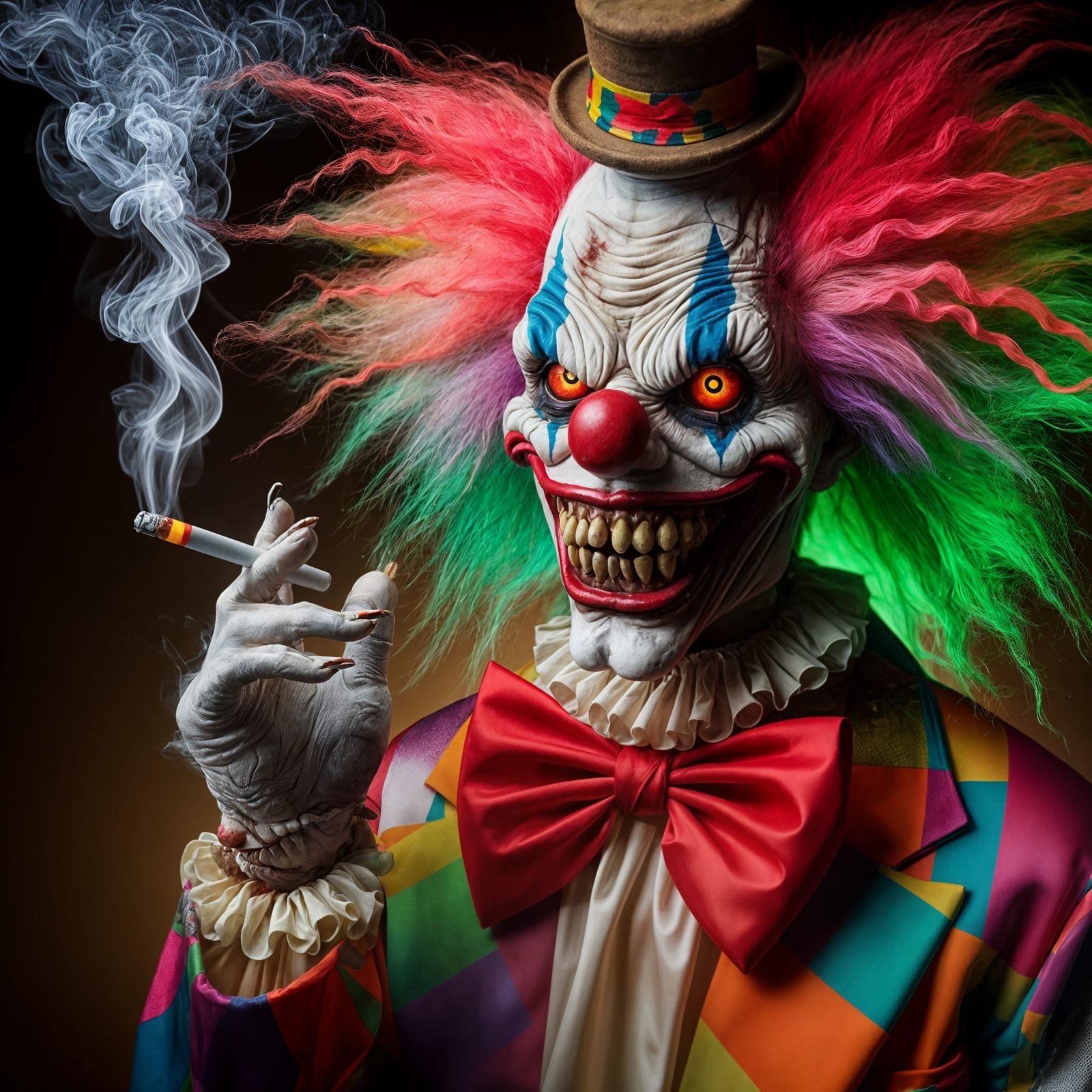 Scary clown smoking a cigarette   by @Bill A