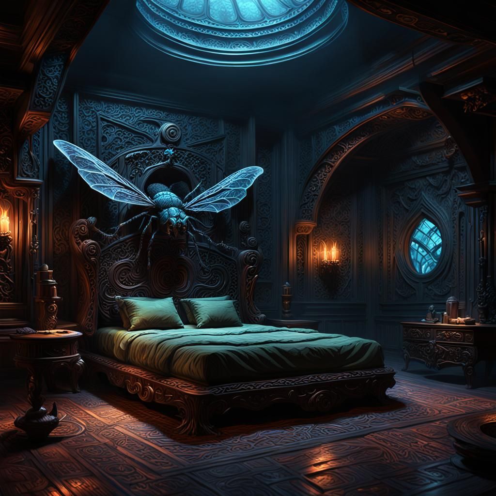 A room with a fly bed