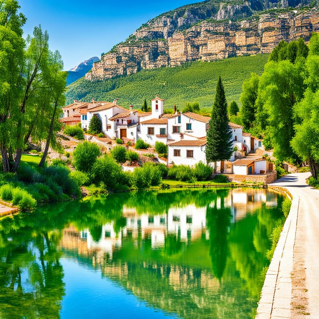 pitoresk village street near a lake  in summer in spain