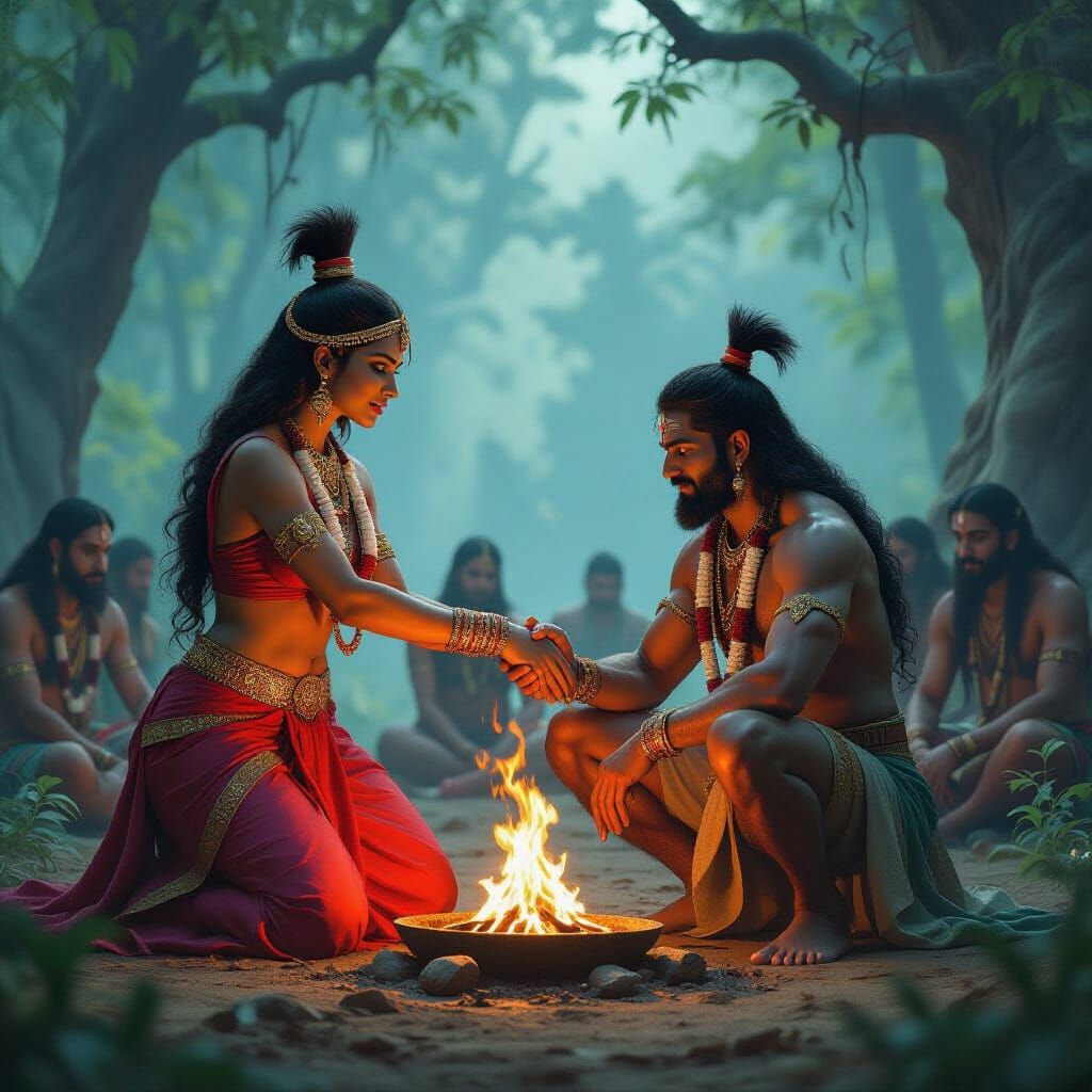 Hidimba Battles Warriors Amidst Forest Night