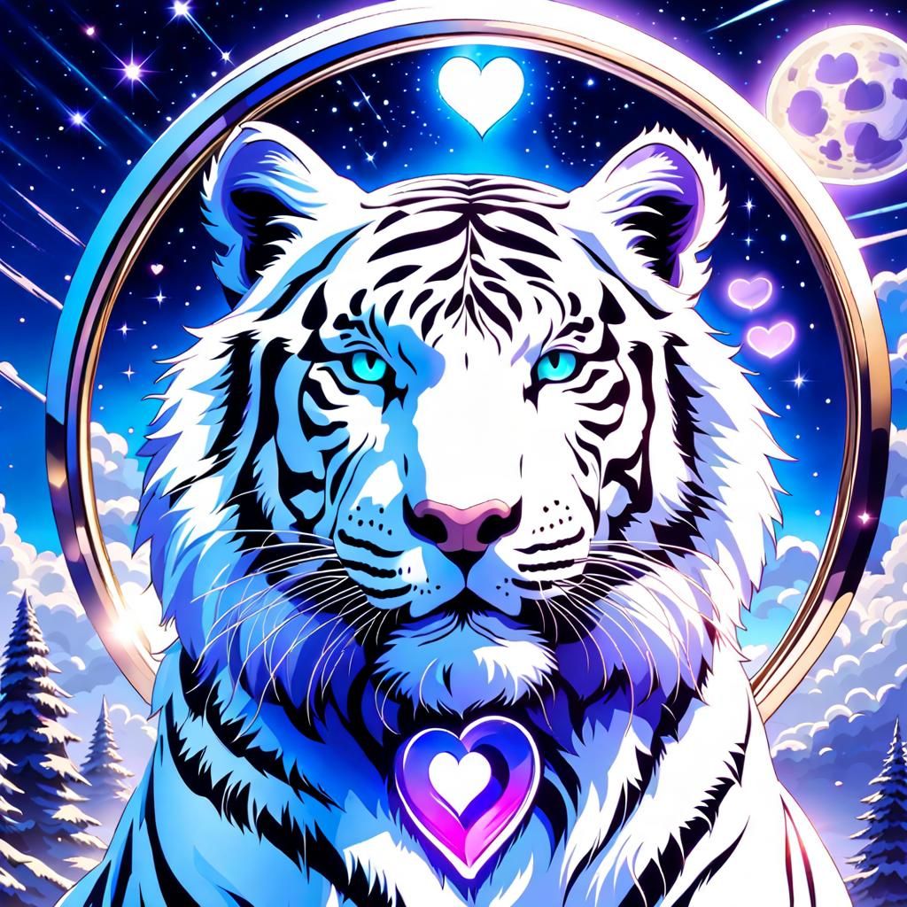 Fantasy White Tiger with (heart bracelet on him:2)  under st...