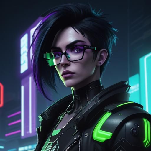 Cyberpunk Hacker Close-up in Neon-Lit Dystopia