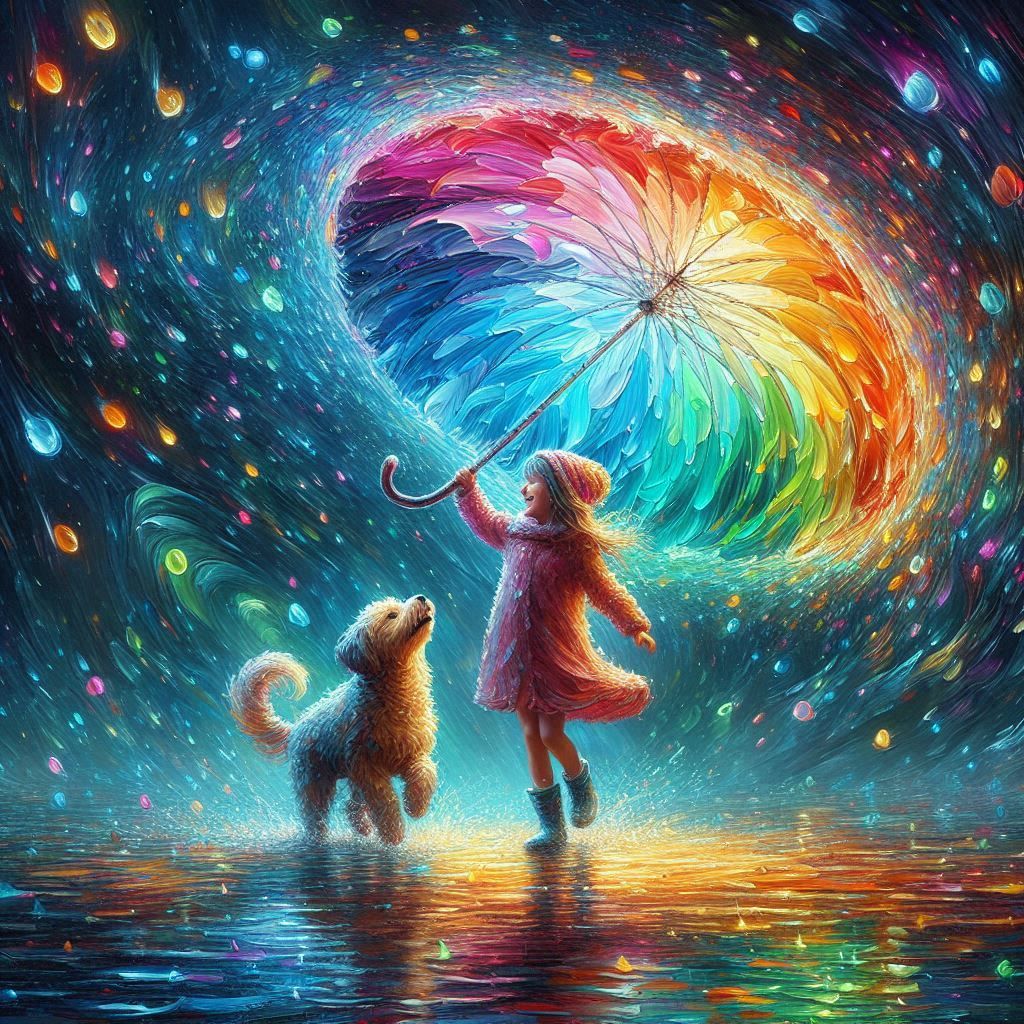 Rainbow dance in the rain