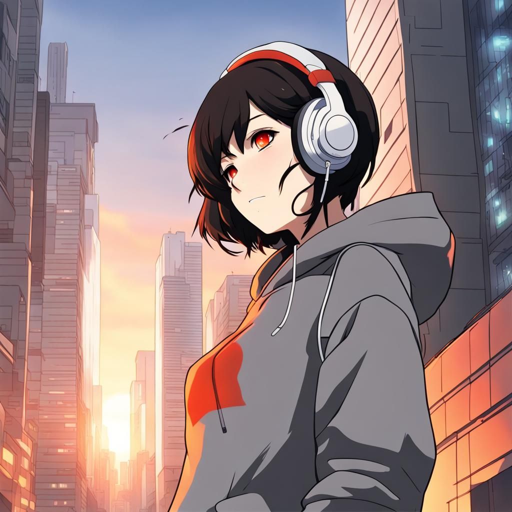 Anime Woman Falling From Futuristic Building