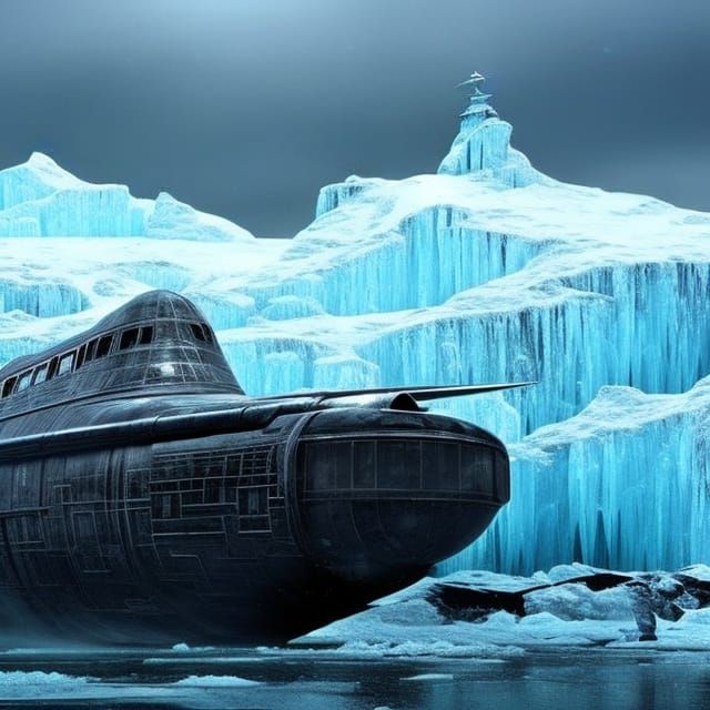 (1950s retro sci-fi) Lovecraftian spaceship buried under ice. Photo ...