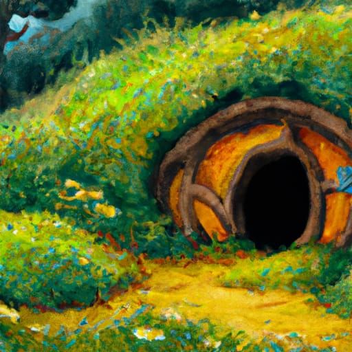 Humble Hobbit hole, in Gouache Style, Watercolor, Museum Epi...