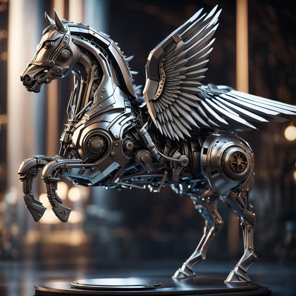 A metal sculpture of a horse with wings  by @AcesPath