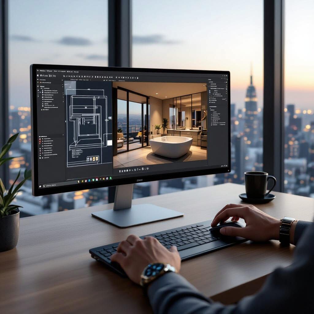 Modern Office with Luxurious Bathroom Design Render