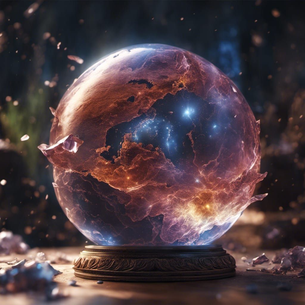 An earth-like crystal globe, shattering and releasing  a magical lifeforce