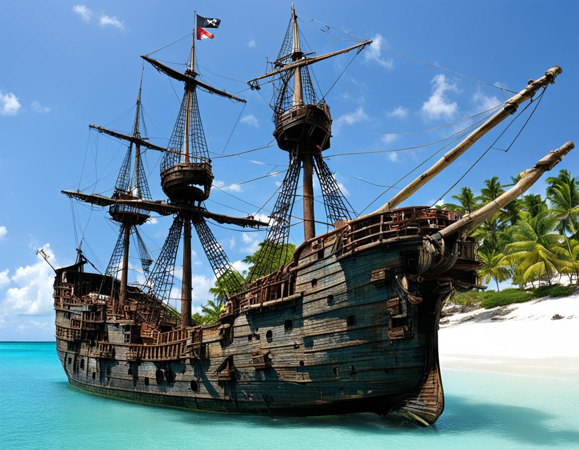 An Old Pirate's Ship Discovered on a Deserted Island
