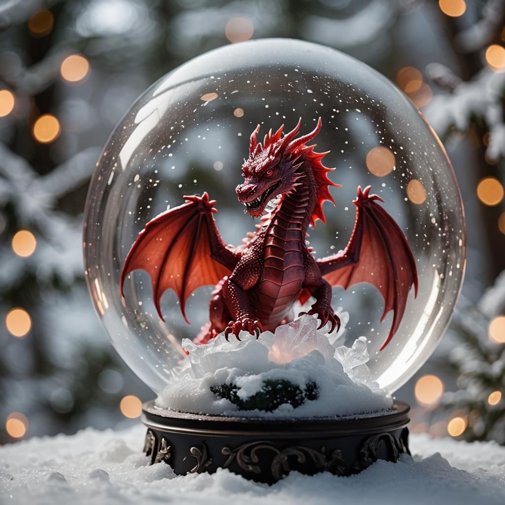 ICE ARMOR 8" H Green Dragon On Castle With Snow Globe