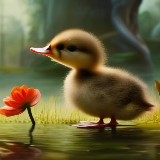 Cute baby Duckling with a flower in it’s beack