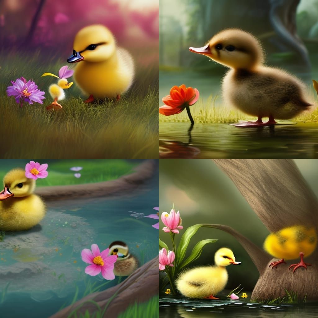 Cute baby Duckling with a flower in it’s beack