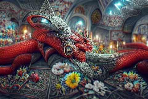 Dragon sleeping in church