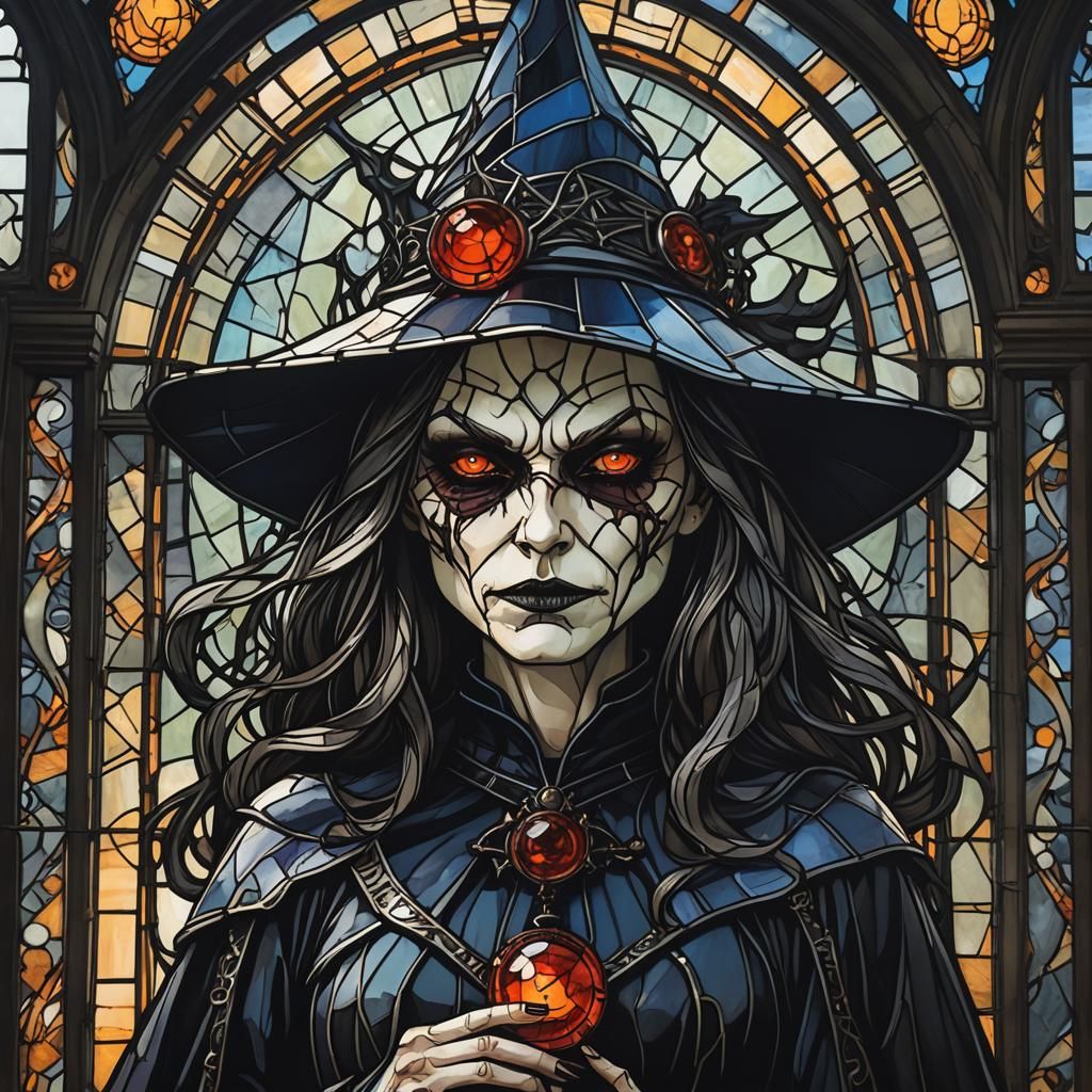 gothic witch stained glass
