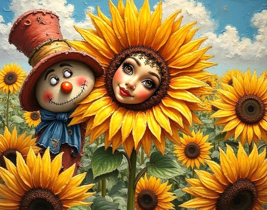 Courtship of the Sunflower and the Scarecrow  by @Leeftail_Art