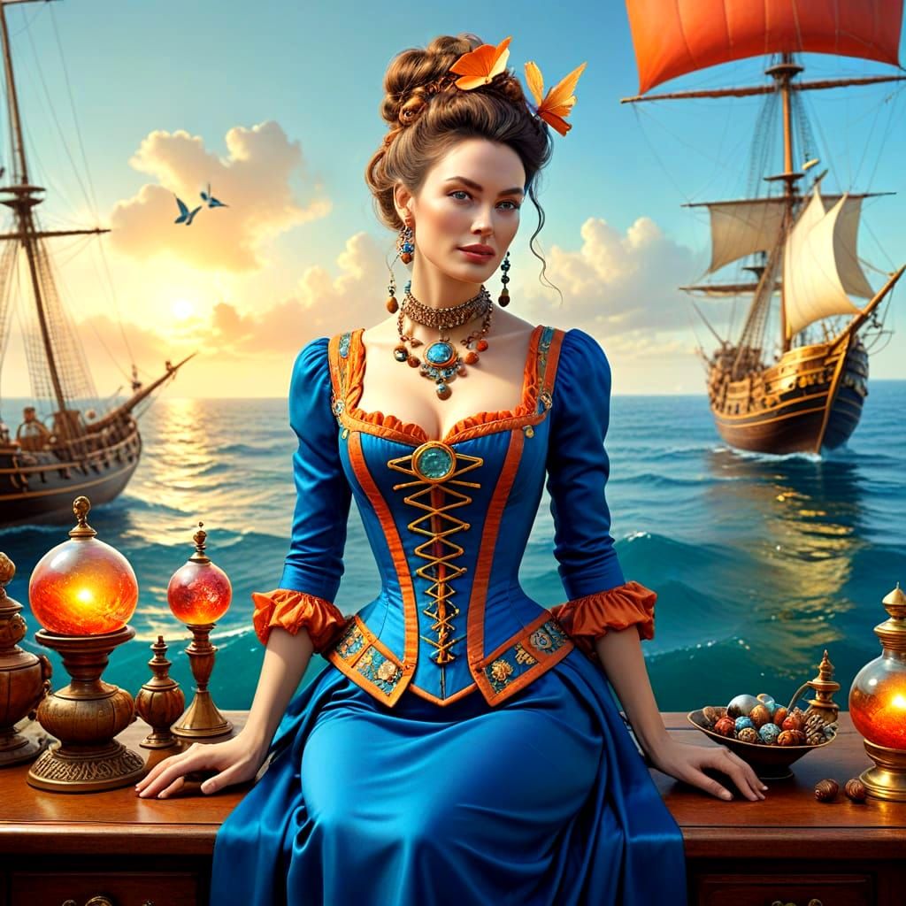 Surrealistic Still Life with Glowing Glass Vessels and Storm...