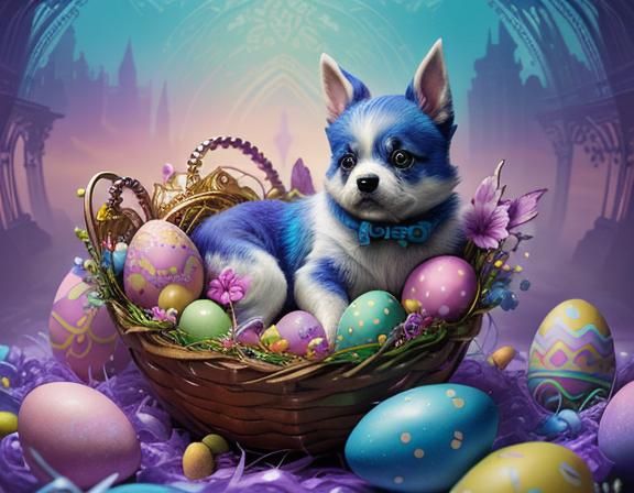 Cute Puppy in an Easter Egg Basket