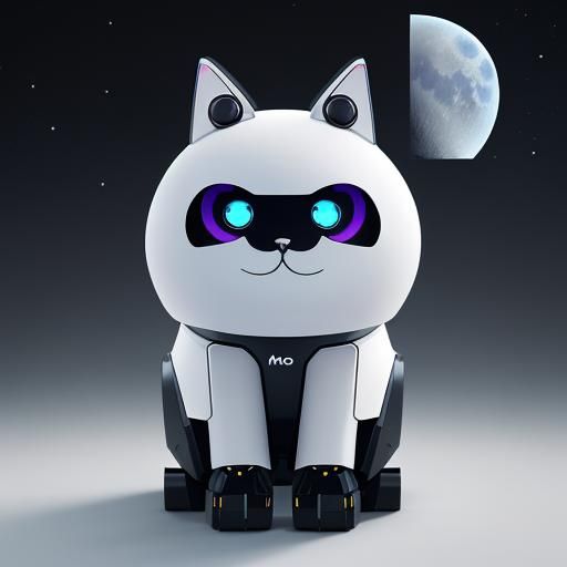 A charming and adorable AI android robot cat named Moon Moon...