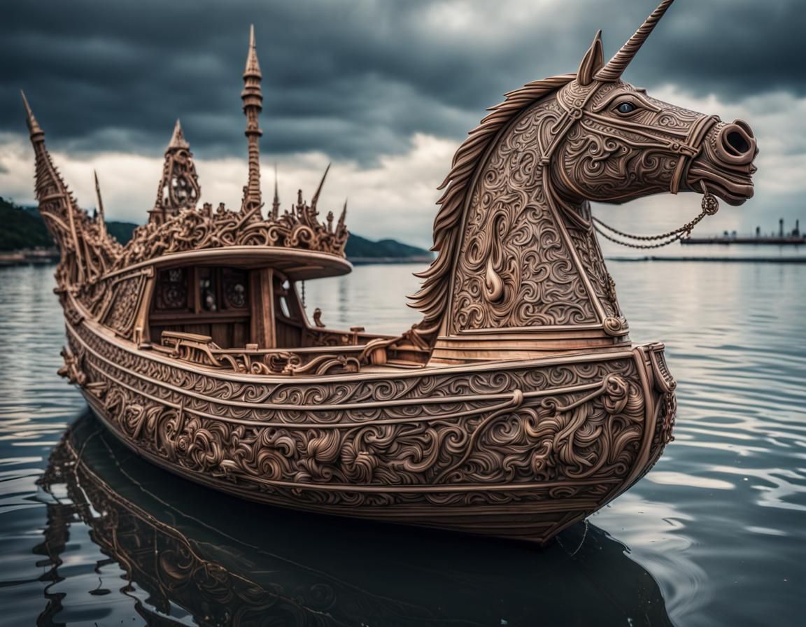 Unicorn shaped boat - AI Generated Artwork - NightCafe Creator