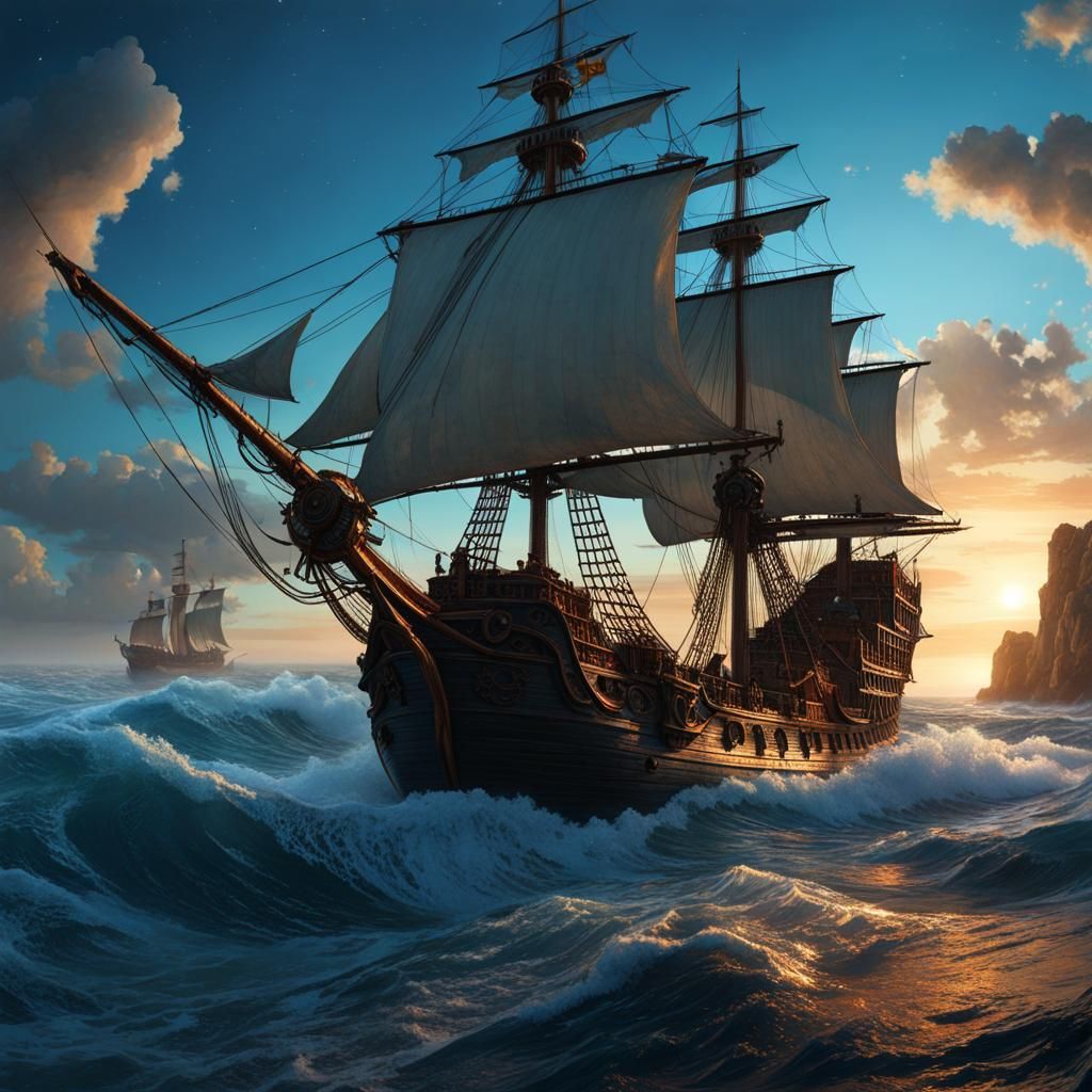 Pirate Ship in Rough Seas - AI Generated Artwork - NightCafe Creator