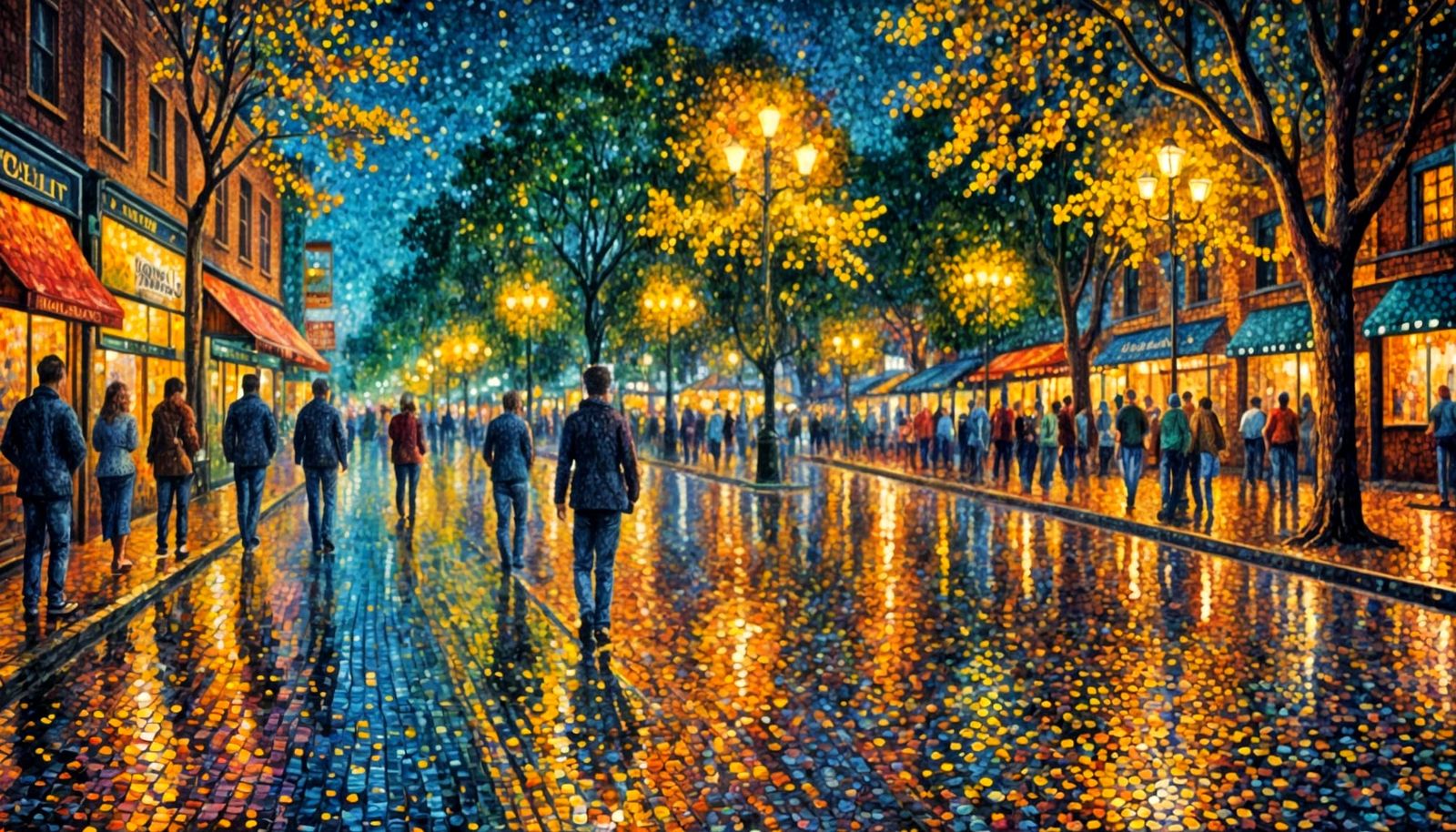 Pointillism - Night Plaza  by @The Leycer