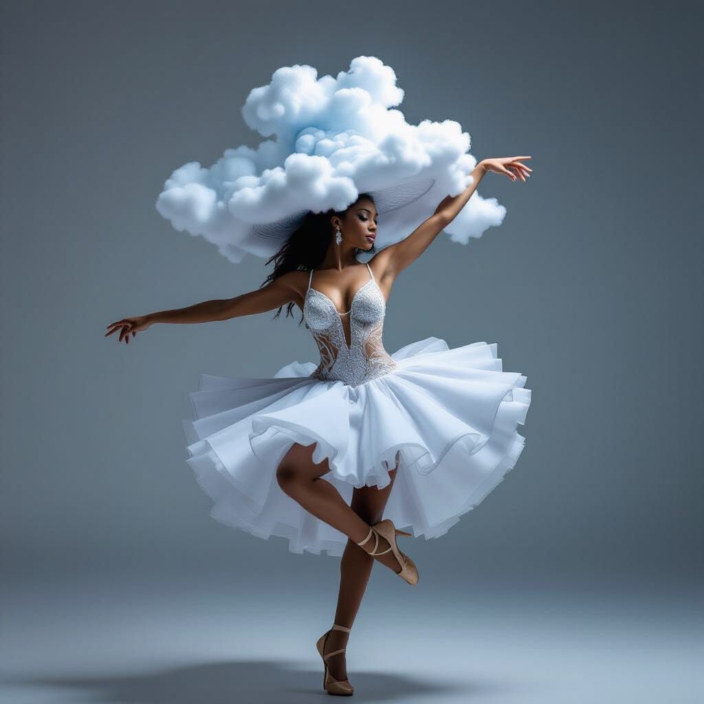 A dancer wearing a hat made of clouds  by @DancingDreamer