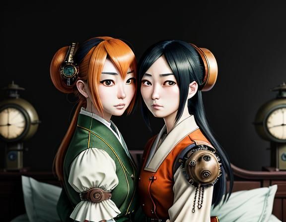 two female kemono identical twin sisters, wearing uniforms, ...