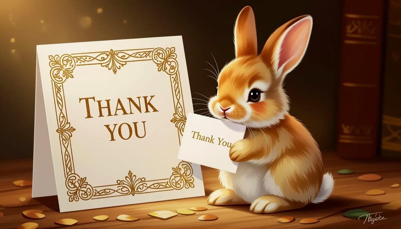 Adorable Baby Bunny with Art Deco Thank You Card
