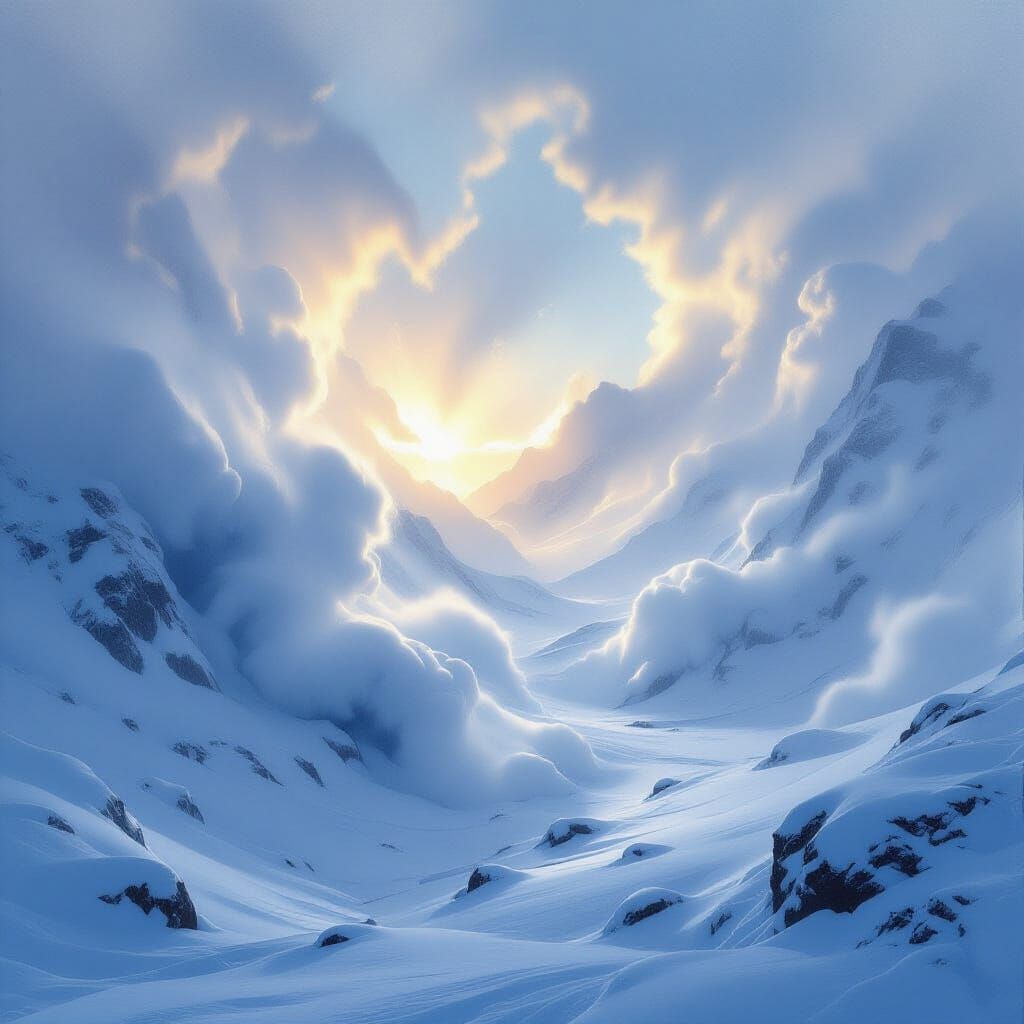 Dramatic Snowstorm Over Snowy Mountains