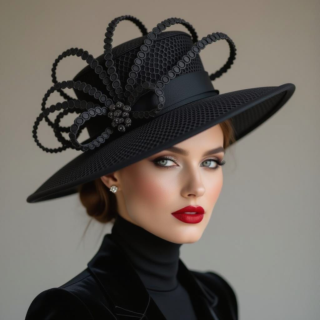 A woman's hat made of  iron  dread, in haute couture style.