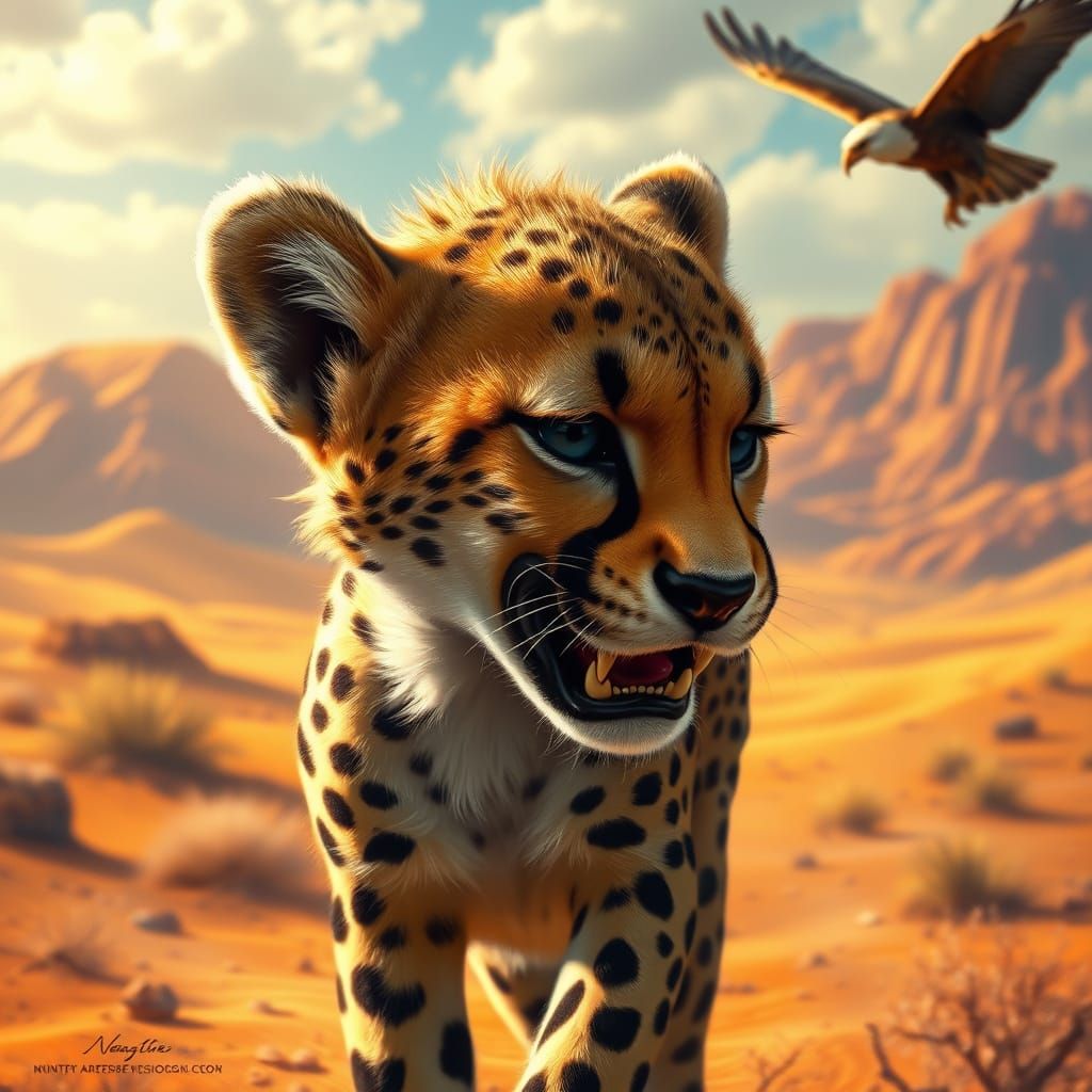 Vulnerable Cheetah in Golden Desert Light
