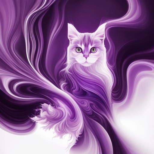 purple ink splat cat abstract vector fractal, wave function, Zentangle, 3d shading  by @Izuku