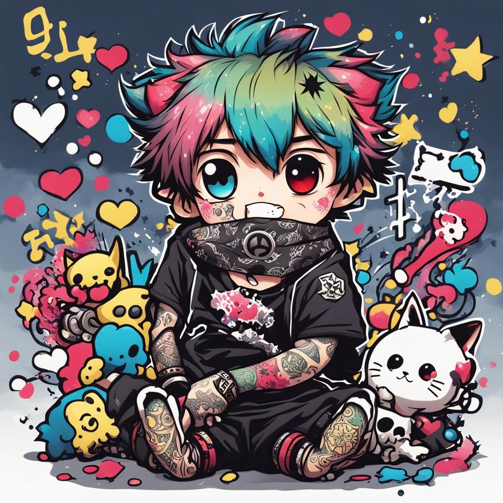 cute punk covered in tatoo