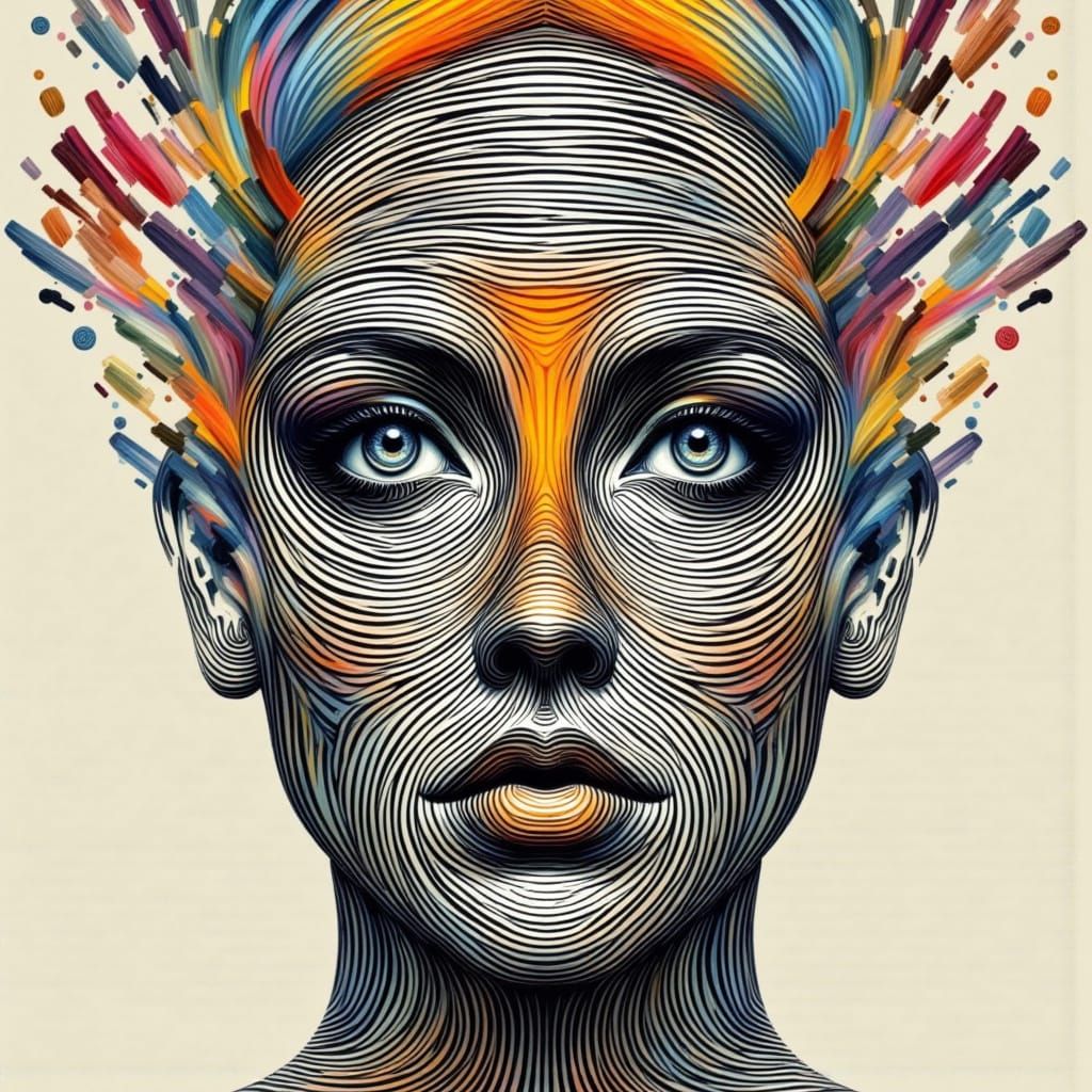 Symmetrical Face Made of Lines With Kaleidoscope Stripes