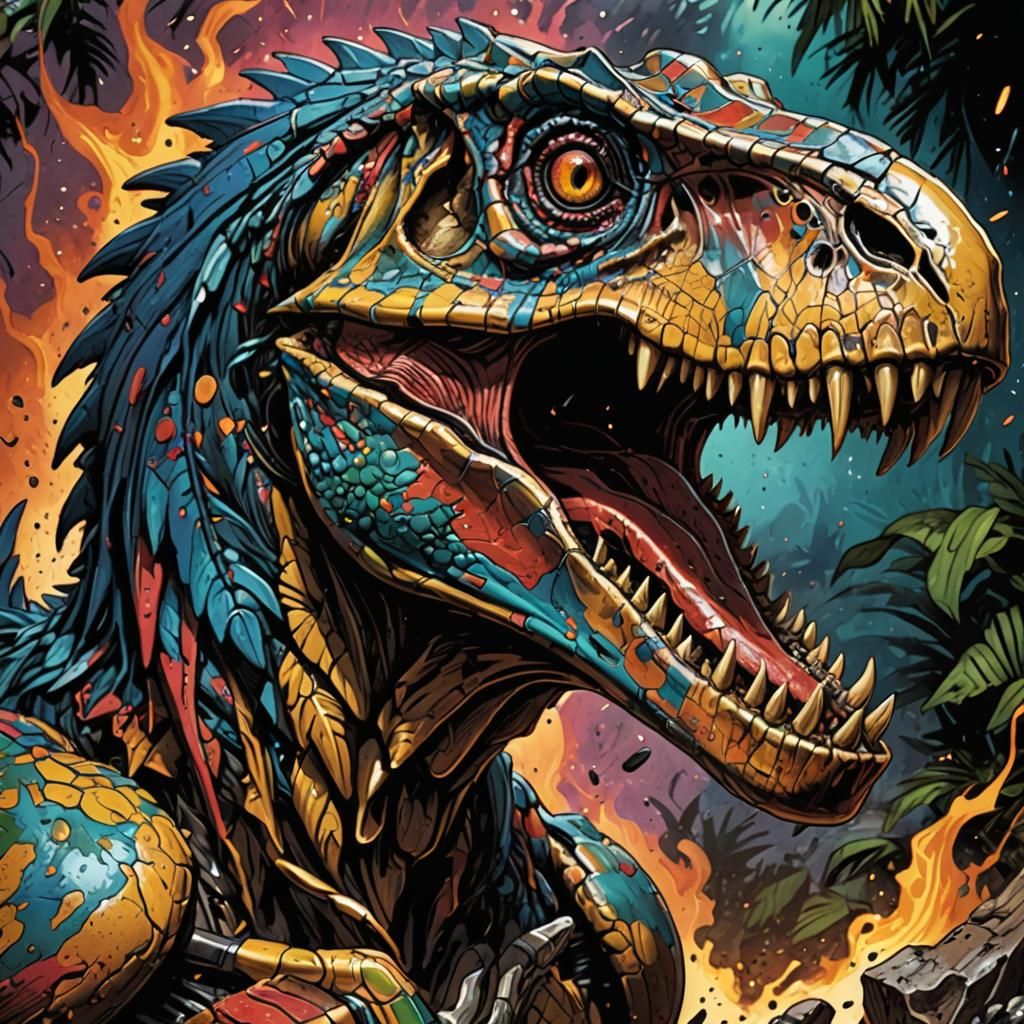 velociraptor skull full Hyperrealistic, splash art, concept ...