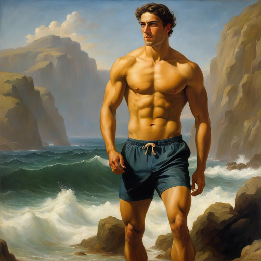 Poseidon's Trendy Swimming Champion art style of William-Ado...