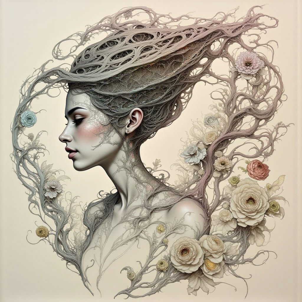 Emotional Female Line Art in Masterpiece Style