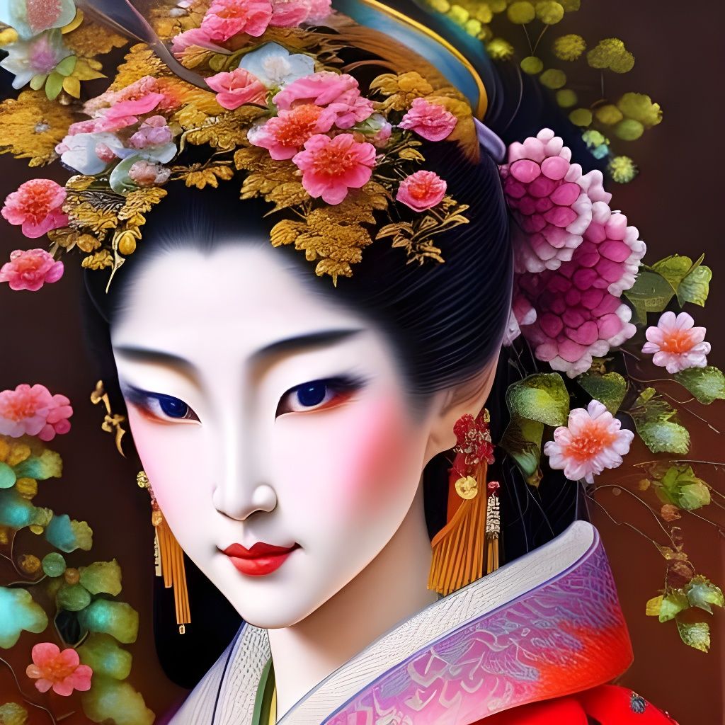 Geisha with cherry blossom   by @Kikifoufou