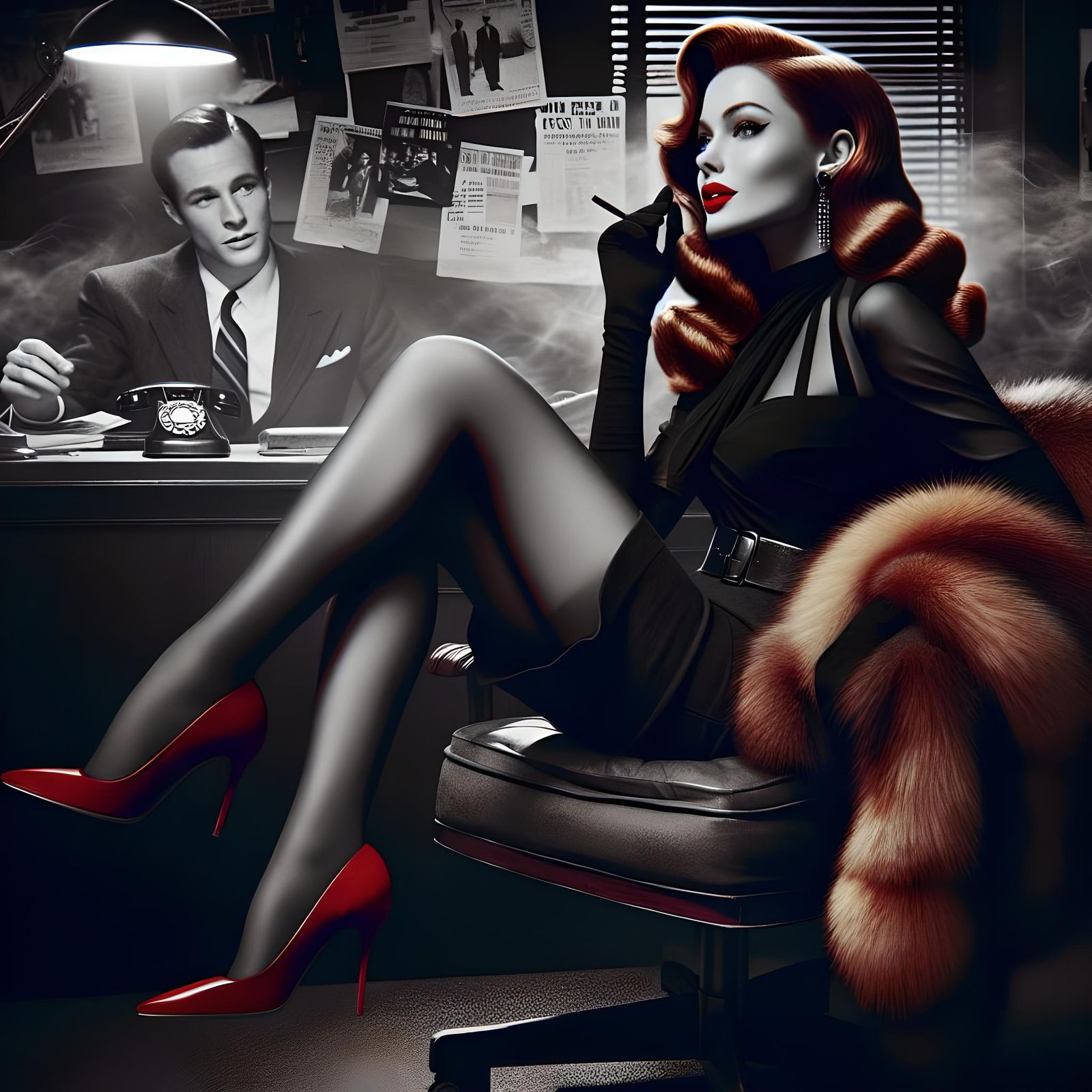 A 64k,  beautiful black,  and white, and red style monochrom...