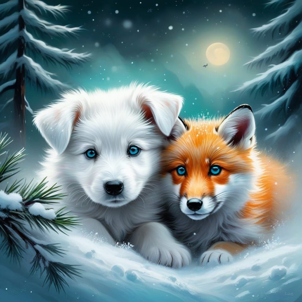White Puppy and Fox #2