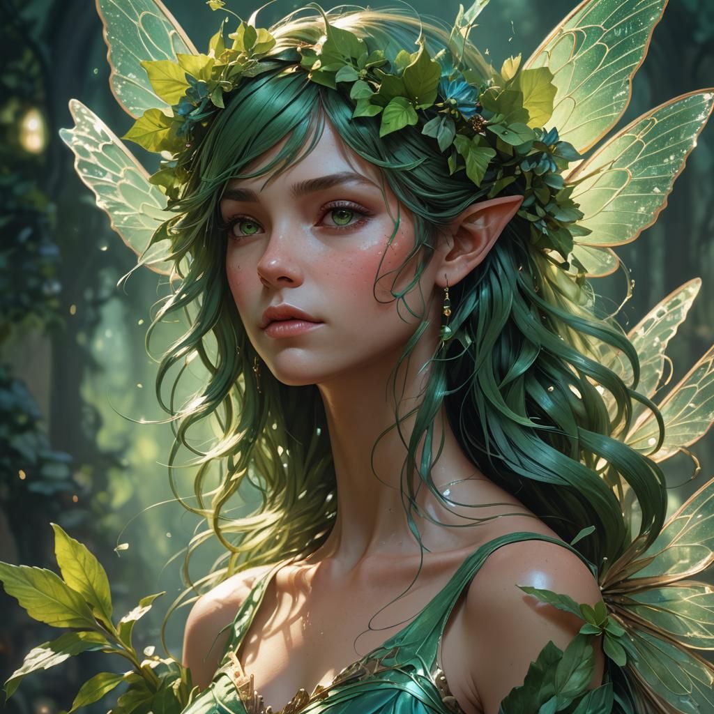 A fairy in green head and shoulders portrait, 8k resolution ...