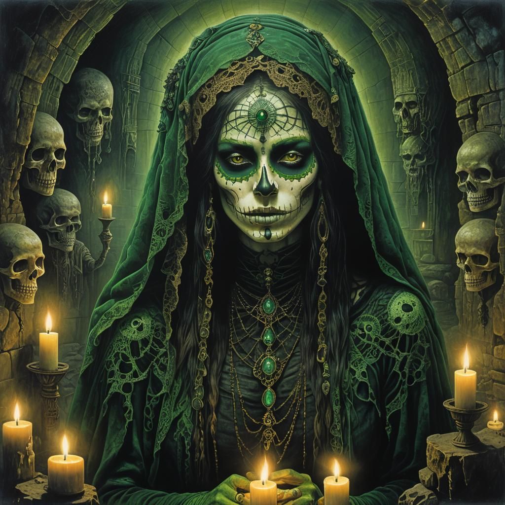 Day of the Dead Woman in Apocalyptic Cave